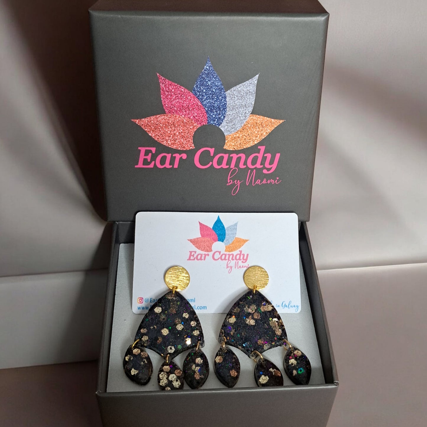 Muireann in gold and black - Ear Candy by Naomi Muireann in gold and black