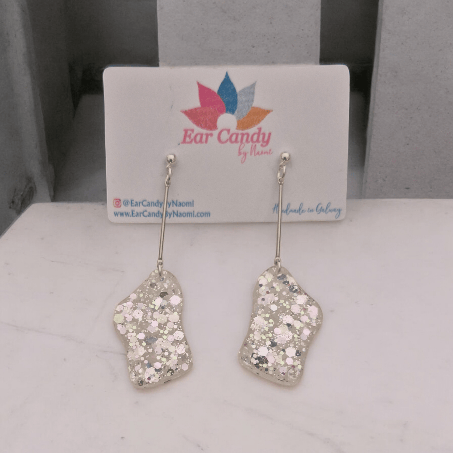 White sparkle long Drops - Ear Candy by NaomiWhite sparkle long Drops