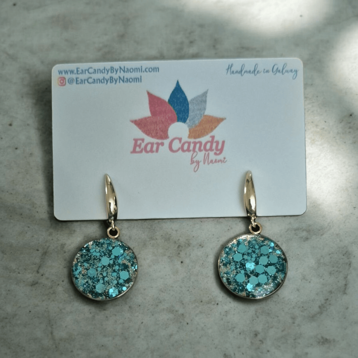Sadie Discs Dot's aqua glitz - Ear Candy by NaomiSadie Discs Dot's aqua glitz