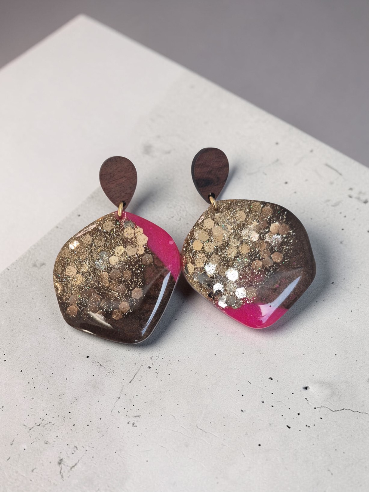Jen Handmade Pink Wood Statement Earrings Ireland