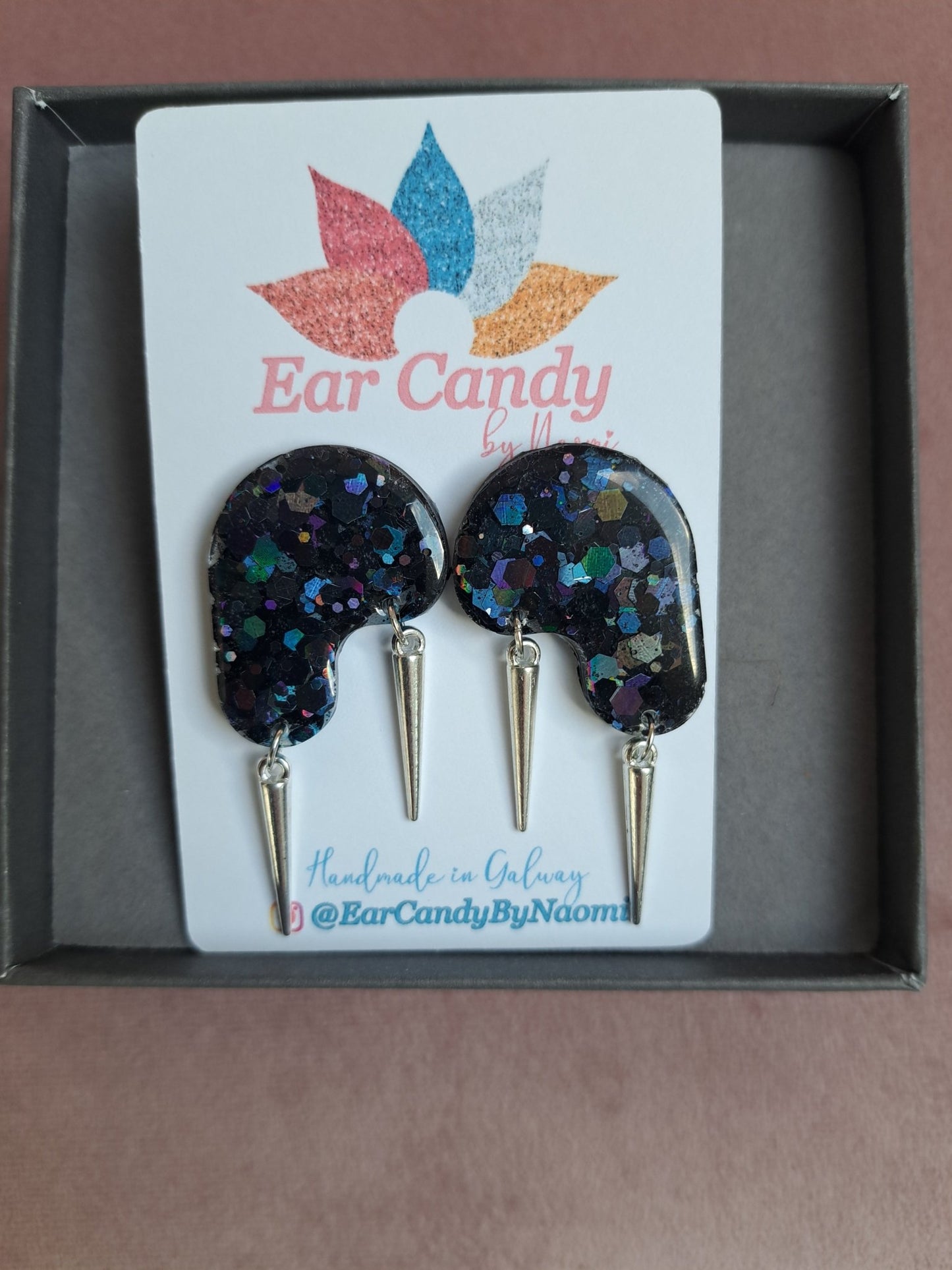 Suzi in black sparkle - Ear Candy by Naomi Suzi in black sparkle