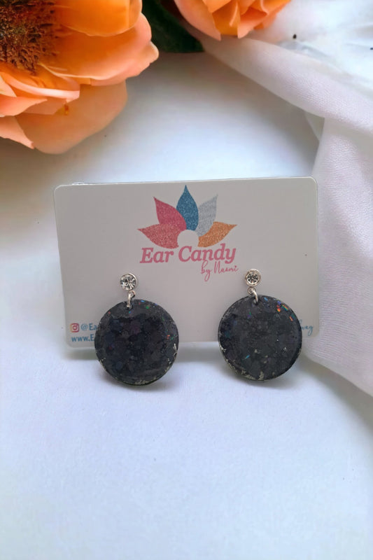 Black sparkle with silver stud - Ear Candy by Naomi Black sparkle with silver stud