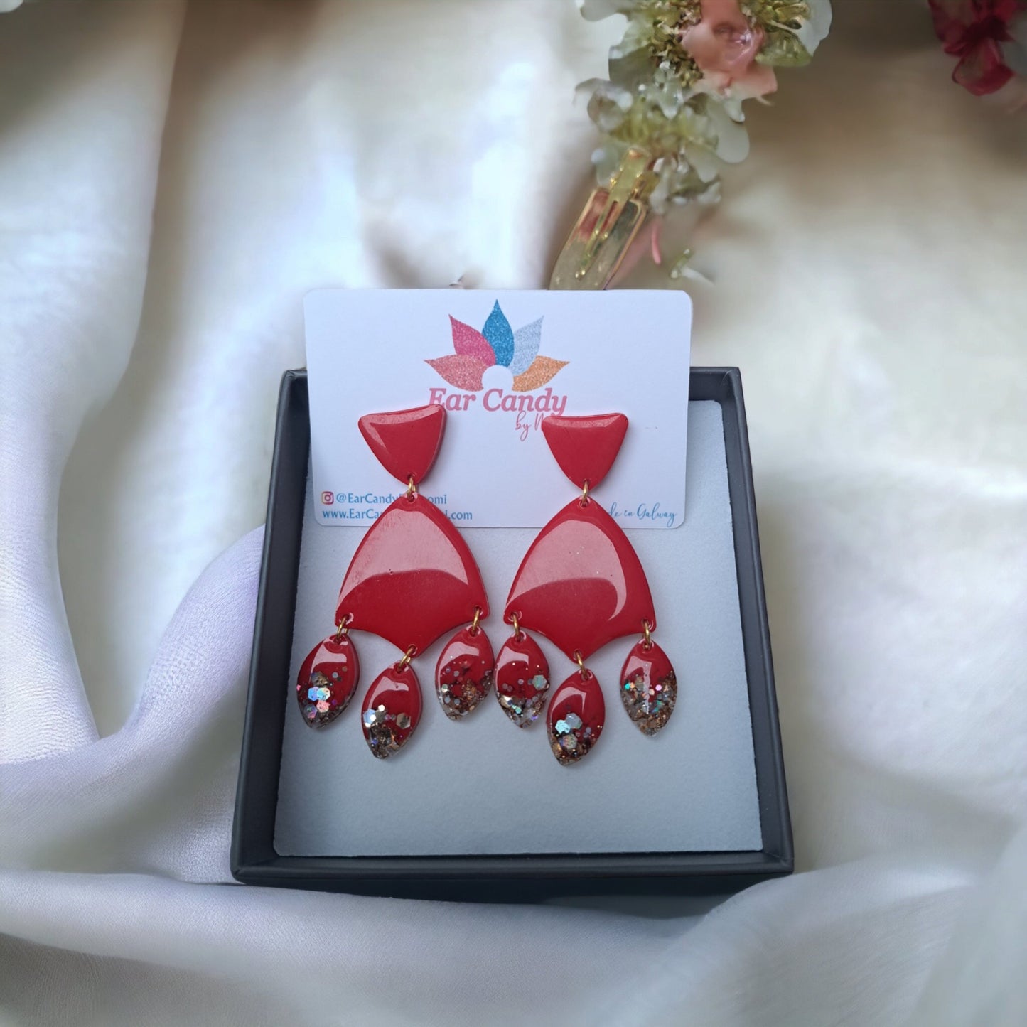 Muireann in Red and gold sparkle - Ear Candy by Naomi Muireann in Red and gold sparkle