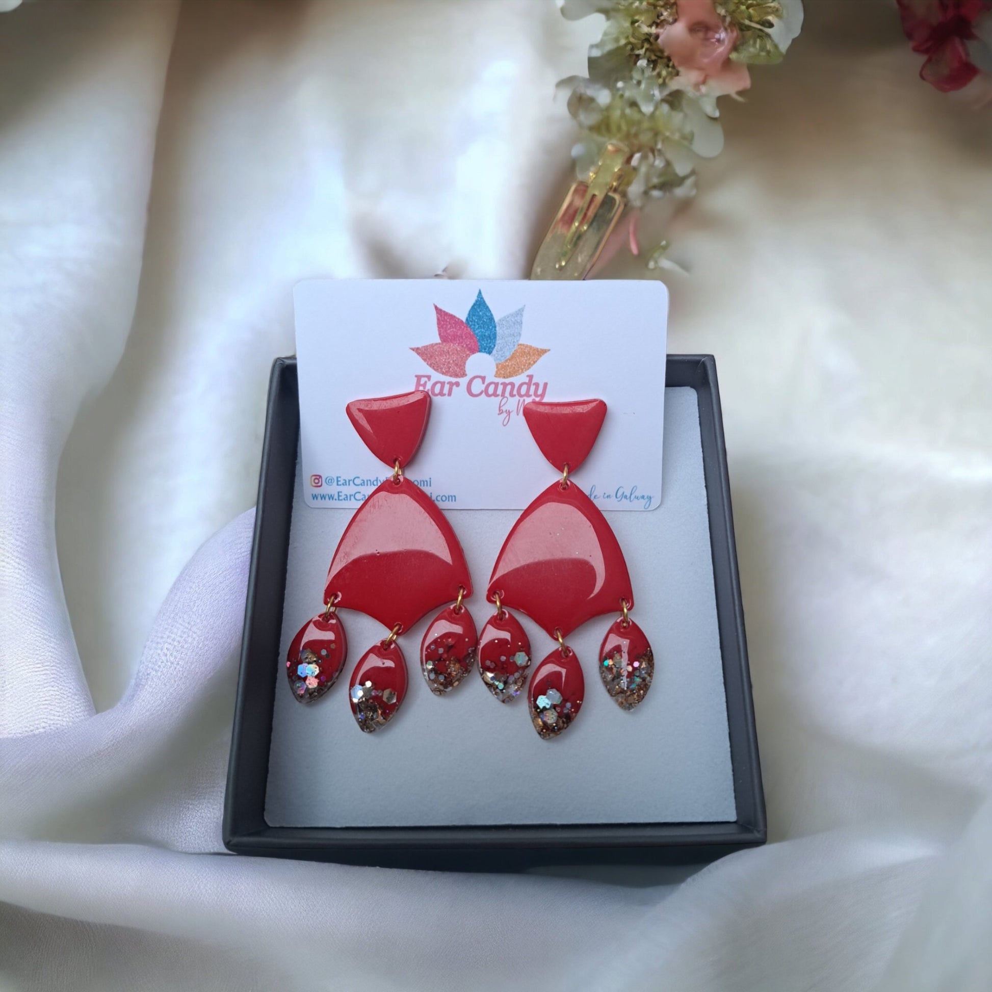 Muireann in Red and gold sparkle - Ear Candy by Naomi Muireann in Red and gold sparkle