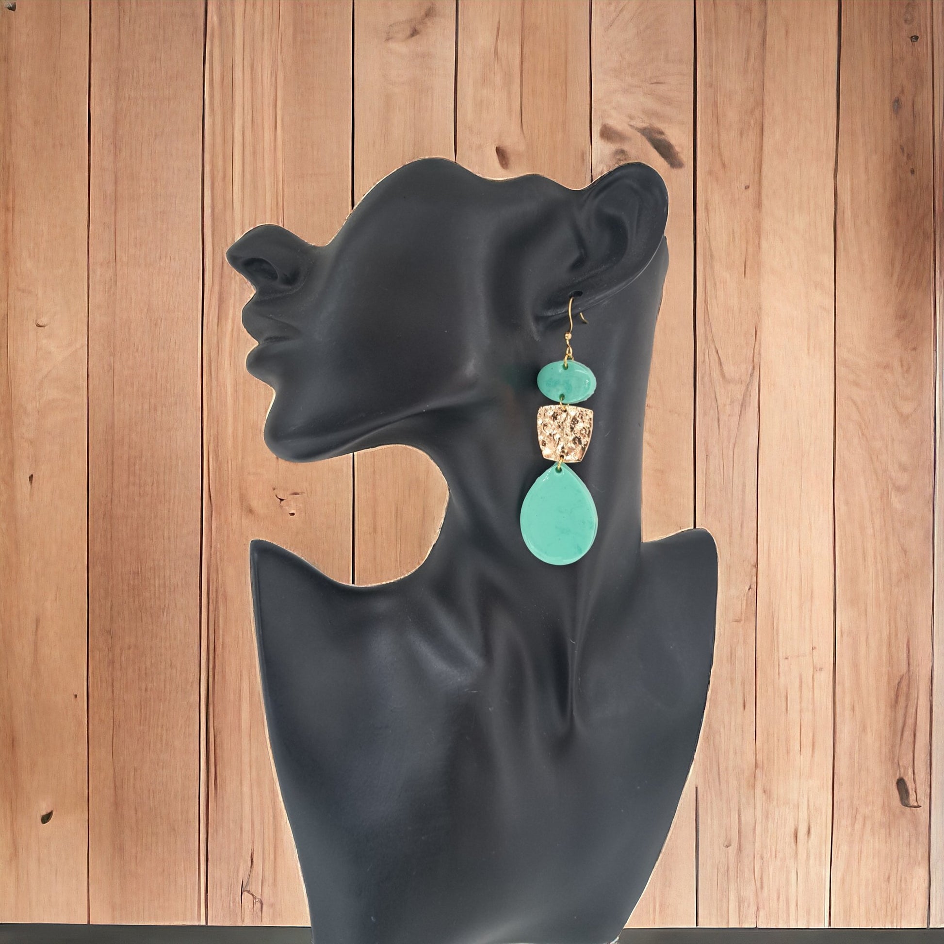 Tina Turner Gold drop in mint green - Ear Candy by Naomi Tina Turner Gold drop in mint green